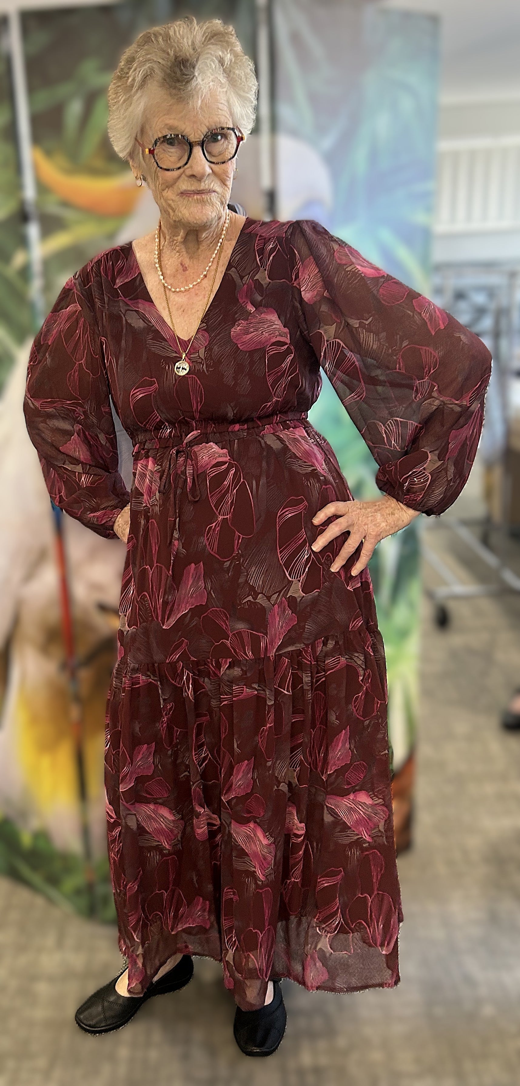 Burgundy Rose Maxi Dress