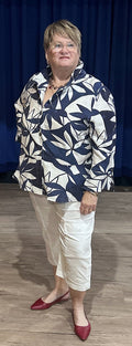 Sculpted Collar Botanical Print Top