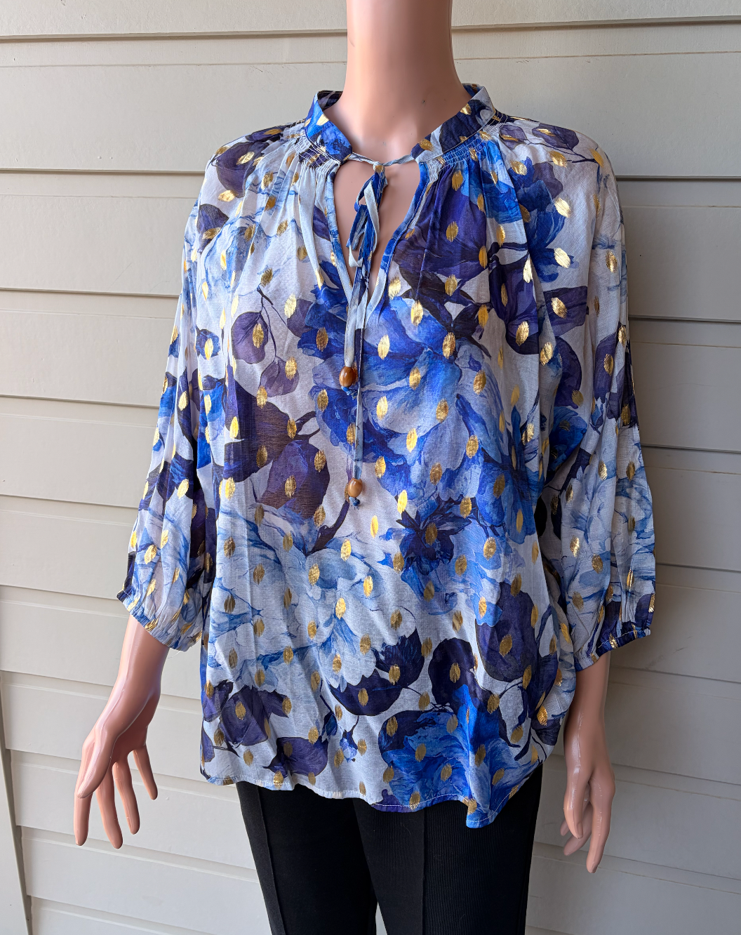 Azure Bloom Foil Blouse